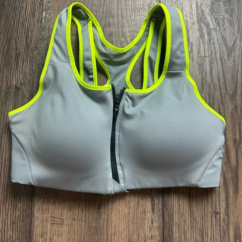 Nike Gray and Neon Yellow Sports Bra